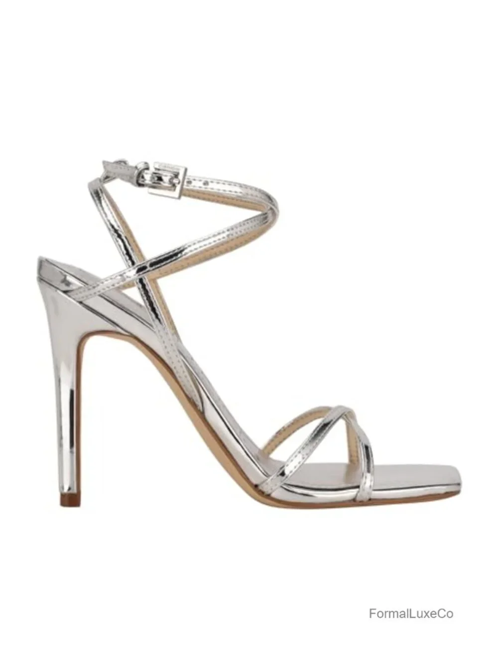 Sleek Stiletto Heeled Sandal with Square Toe and Ankle Strap